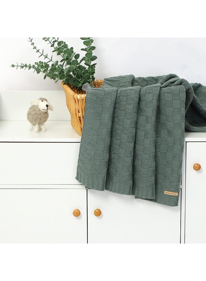 LAWKUL Green Baby Blankets Knitted Cable Babe Blanket Soft Airy Newborn Infant Receiving Swaddle Boy Girl Stroller 40"x30" - Image 4